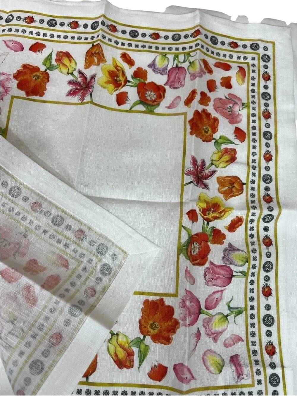 Williams & Sonoma Floral Square napkins White with Pink & Orange Blooms